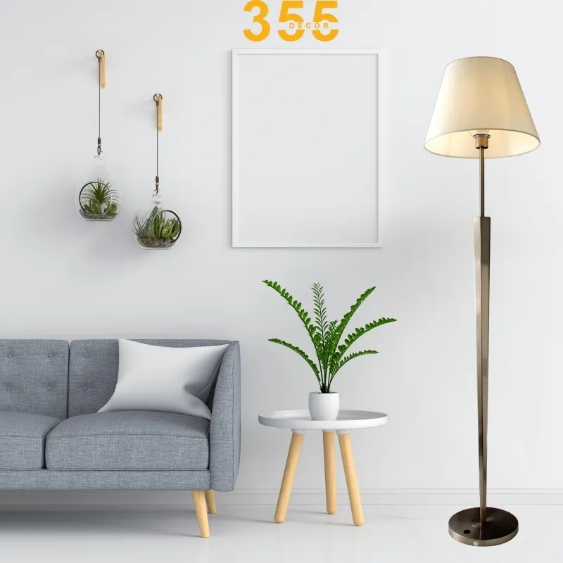 Đèn Đứng DD07 1 Đèn Đứng DD07 thân inox lục giác độc đáo, chao vải trắng hình nón, thiết kế hiện đại