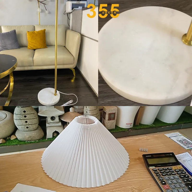 Đèn Đứng DD17 4 Cận cảnh chao đèn xếp ly màu trắng độc đáo.