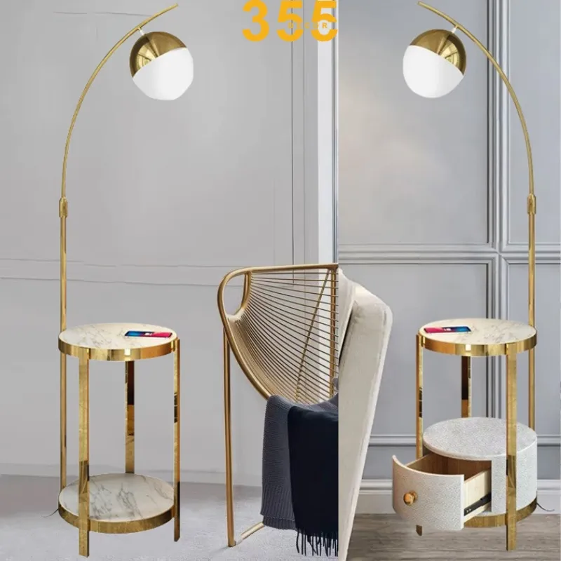 Đèn Đứng DD04 1 Hai phiên bản Đèn Đứng DD04 hiện đại của 355decor đều có mặt bàn, một có thêm hộc gỗ