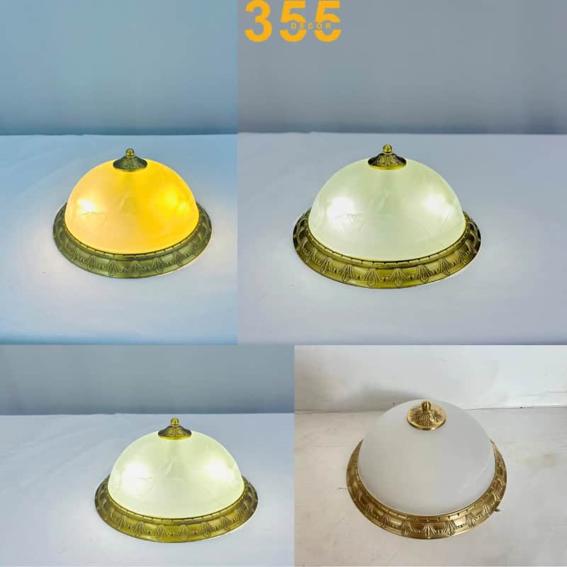 Đèn Ốp Trần Đồng OD08 2 Ảnh đèn khi được bật sáng, thể hiện hiệu ứng ánh sáng đặc sắc qua chao đèn.