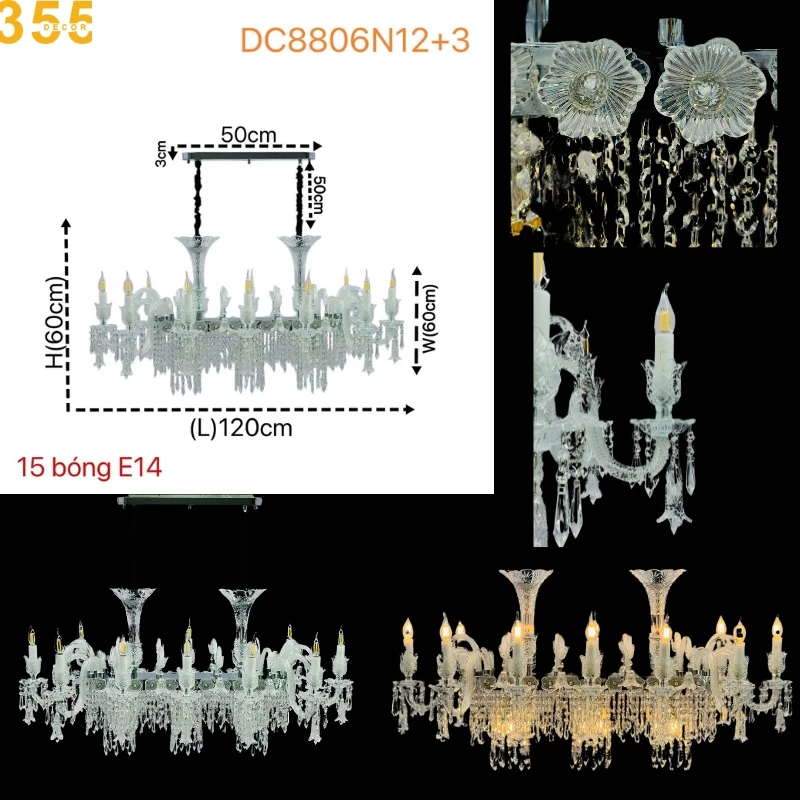 Đèn Chùm DC8806 2 Đèn chùm bàn ăn cổ điển DC8806 - thiết kế đẳng cấp cho mọi không gian 355decor
