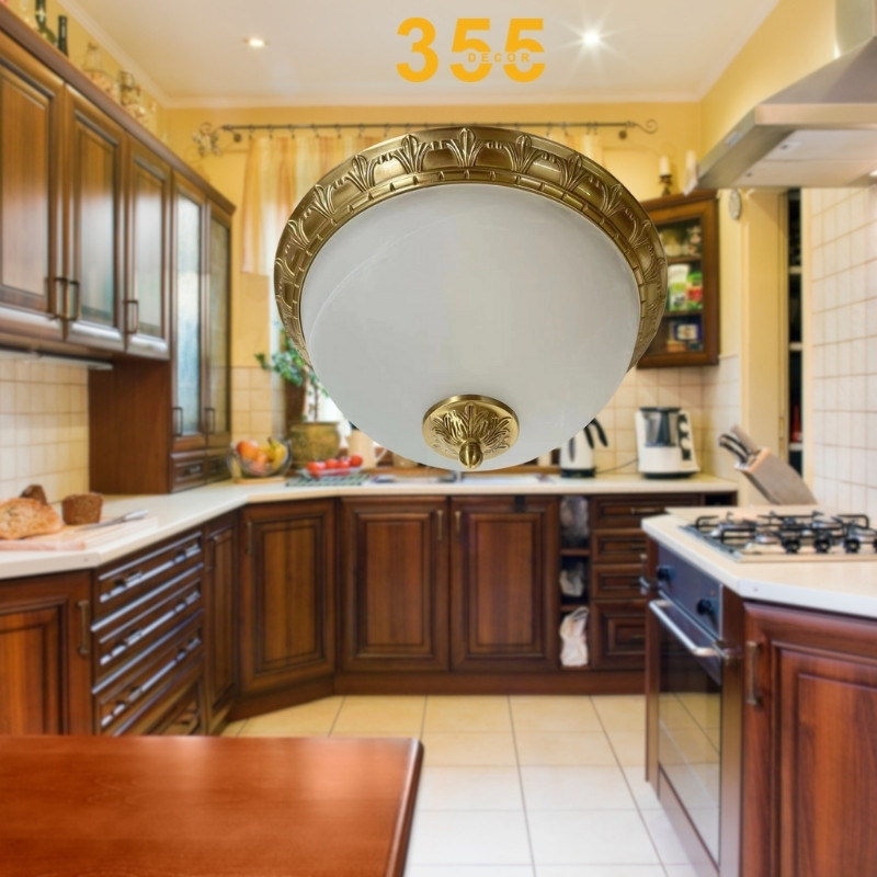 Đèn Ốp Trần Đồng OD08 1 Đèn Ốp Trần kiểu dáng cổ điển sang trọng với chao thủy tinh trắng đục