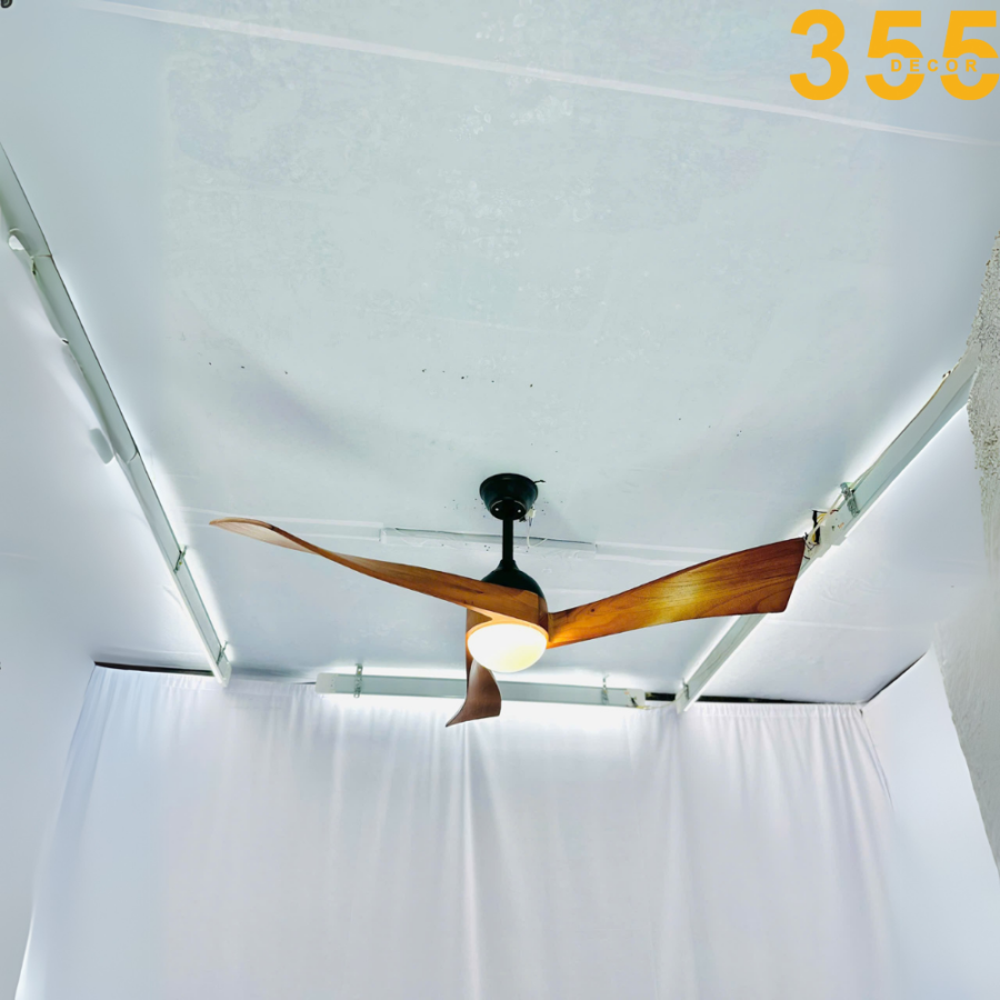 quạt trần đèn cánh gỗ cao cấp qt52 chính hãng 355decor