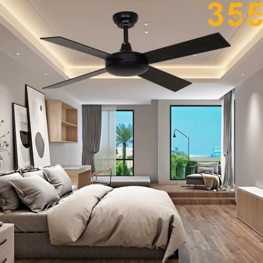 Quạt Trần Trang Trí QT54 4 quạt trần trang trí phòng ngủ màu đen qt54 chính hãng 355decor