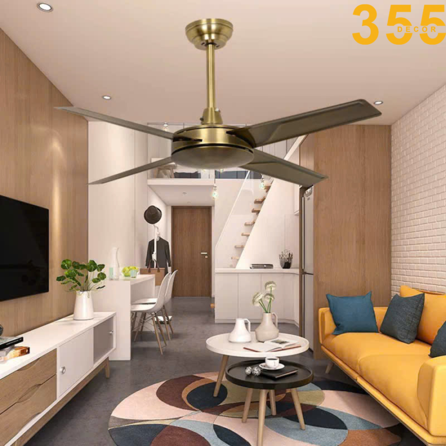 quạt trần trang trí  phòng khách màu vàng qt54 chính hãng 355decor