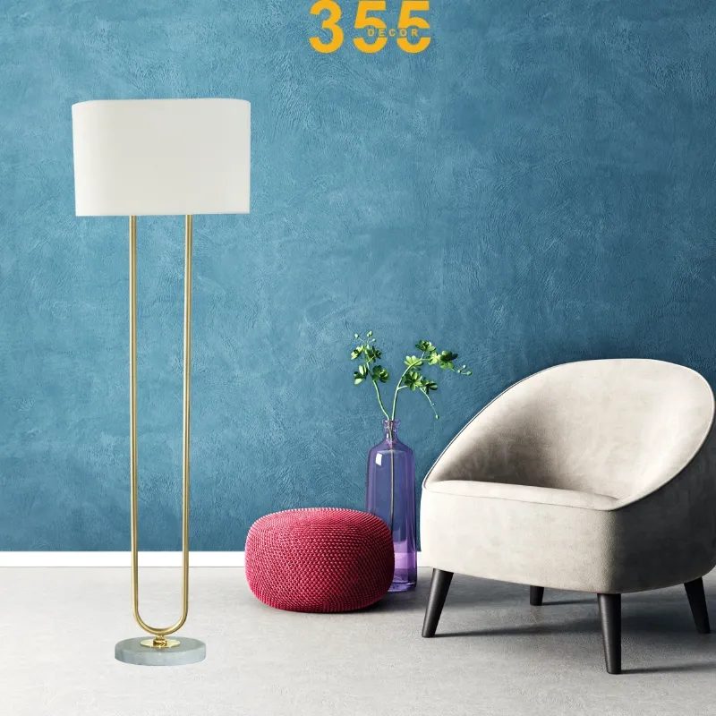 Đèn Đứng DD8172 phong cách Cổ điển Bắc Âu, thân mạ vàng 2 nhánh, chao vải, đế đá tự nhiên