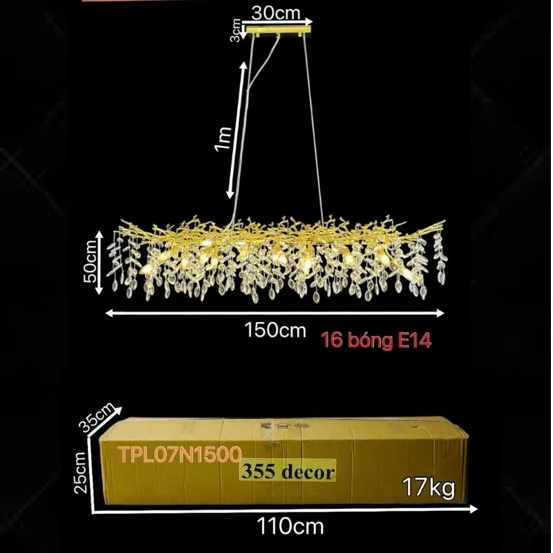 đèn thả pha lê tpl07n1500 - trang trí phòng khách sang trọng 355decor