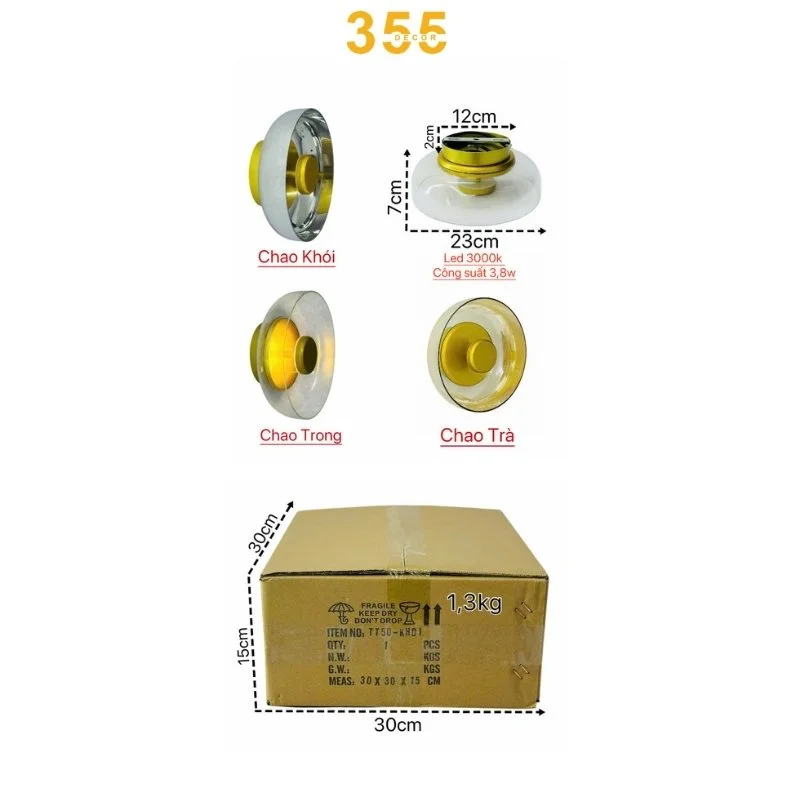 đèn tường vk50 - kích thước số đo đèn tường