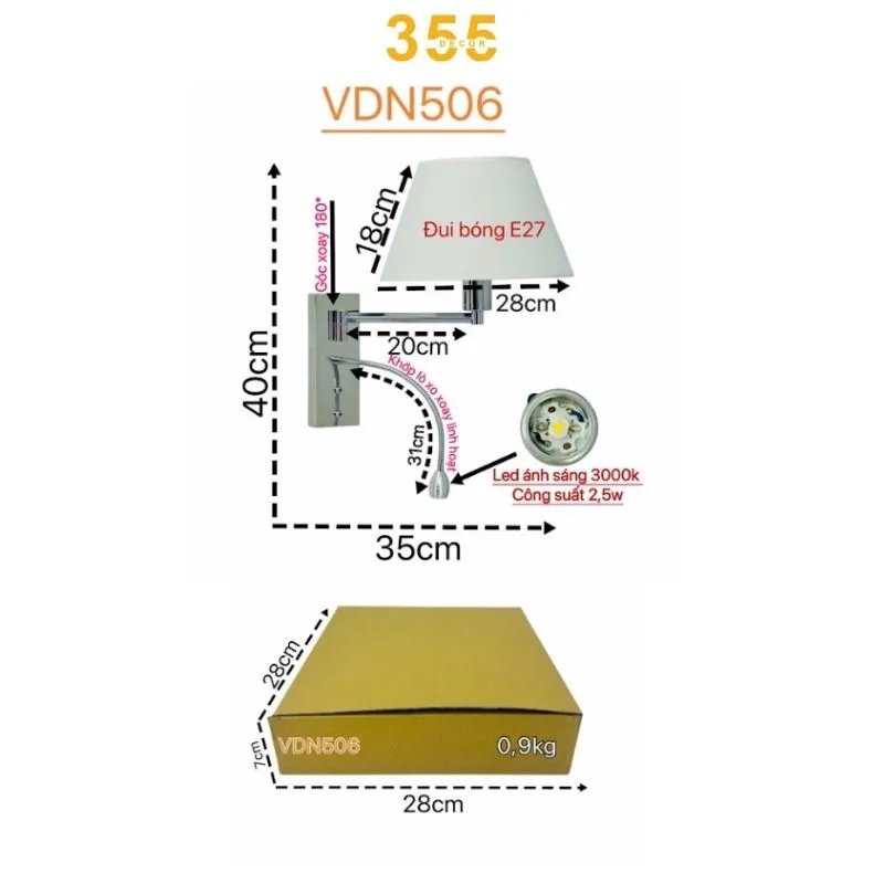 Đèn Ngủ Treo Tường VDN506 - Giải Pháp Ánh Sáng 2 Trong 1 Cho Phòng Ngủ Hiện Đại 3 đèn ngủ vdn506 - thiết kế đơn giản sang trọng phù hợp phòng ngủ hiện đại