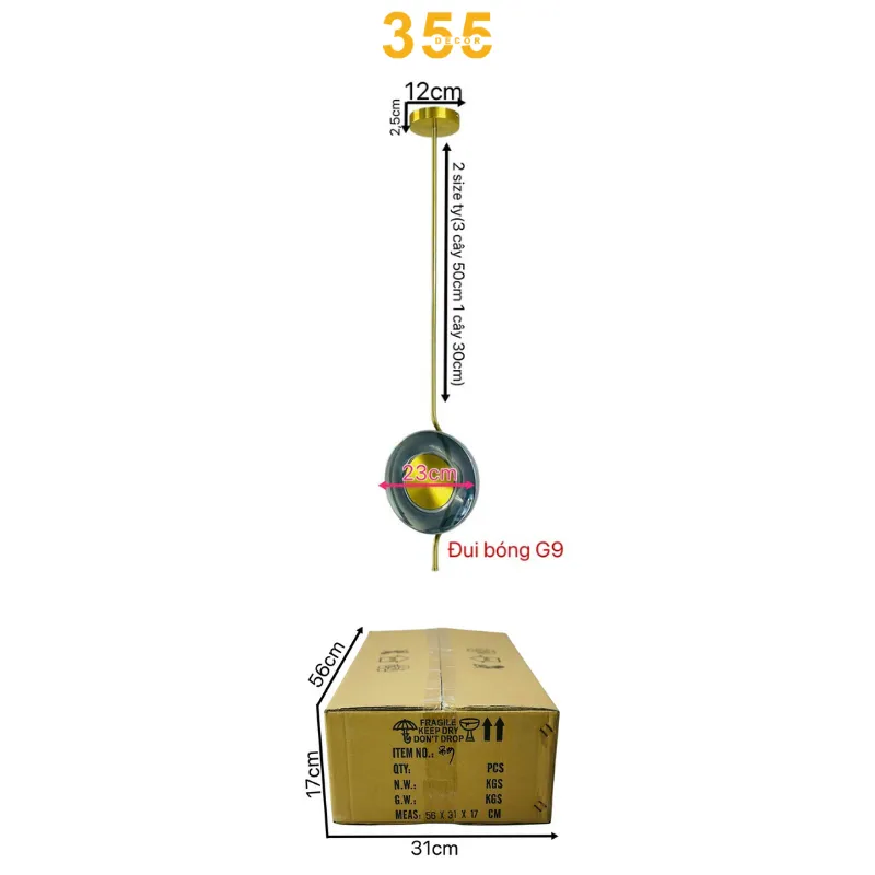 Đèn thả thiết kế TTK91 – Đèn thả decor phòng ngủ sang trọng, hiện đại 3 Kích thước đèn thả trần TTK91