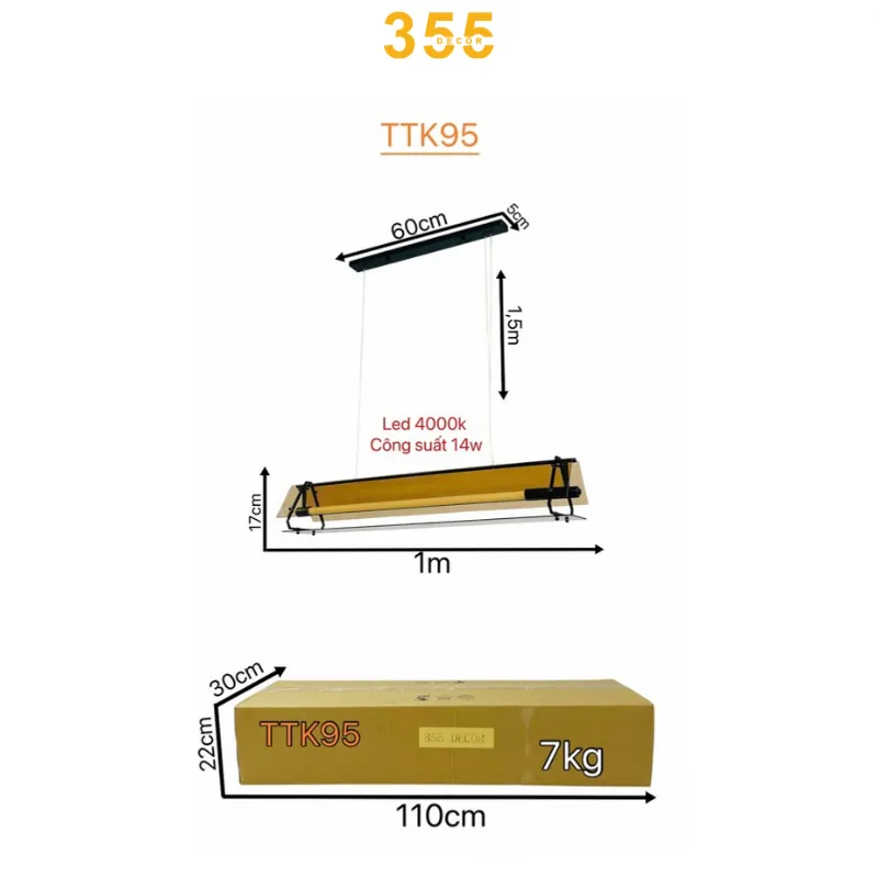 đèn thả thiết kế ttk95 - kích thước đo theo bàn ăn hiện đại