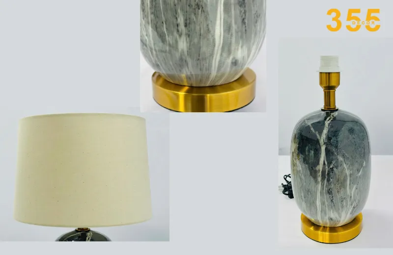 Đèn bàn DB98 - thân sứ cao cấp kết hợp hợp kim mạ vàng cùng chap vải trắng