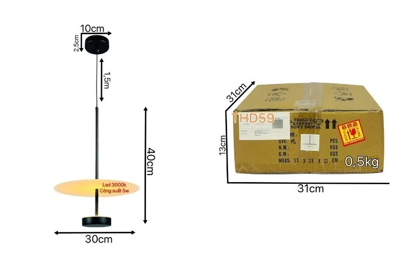 Thông số đèn thả hiện đại THD59